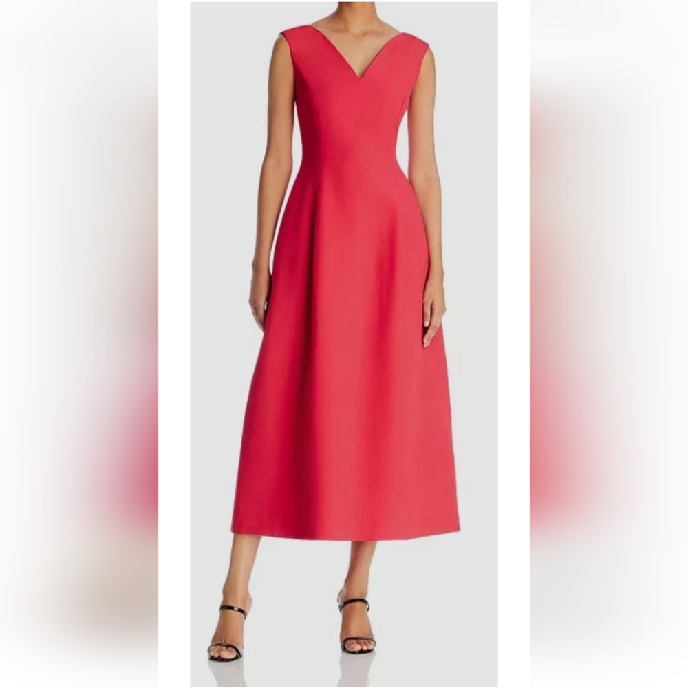 $1798 Lafayette 148 NY Women's Red Sleeveless Portrait Neck Midi Dress Size 6
